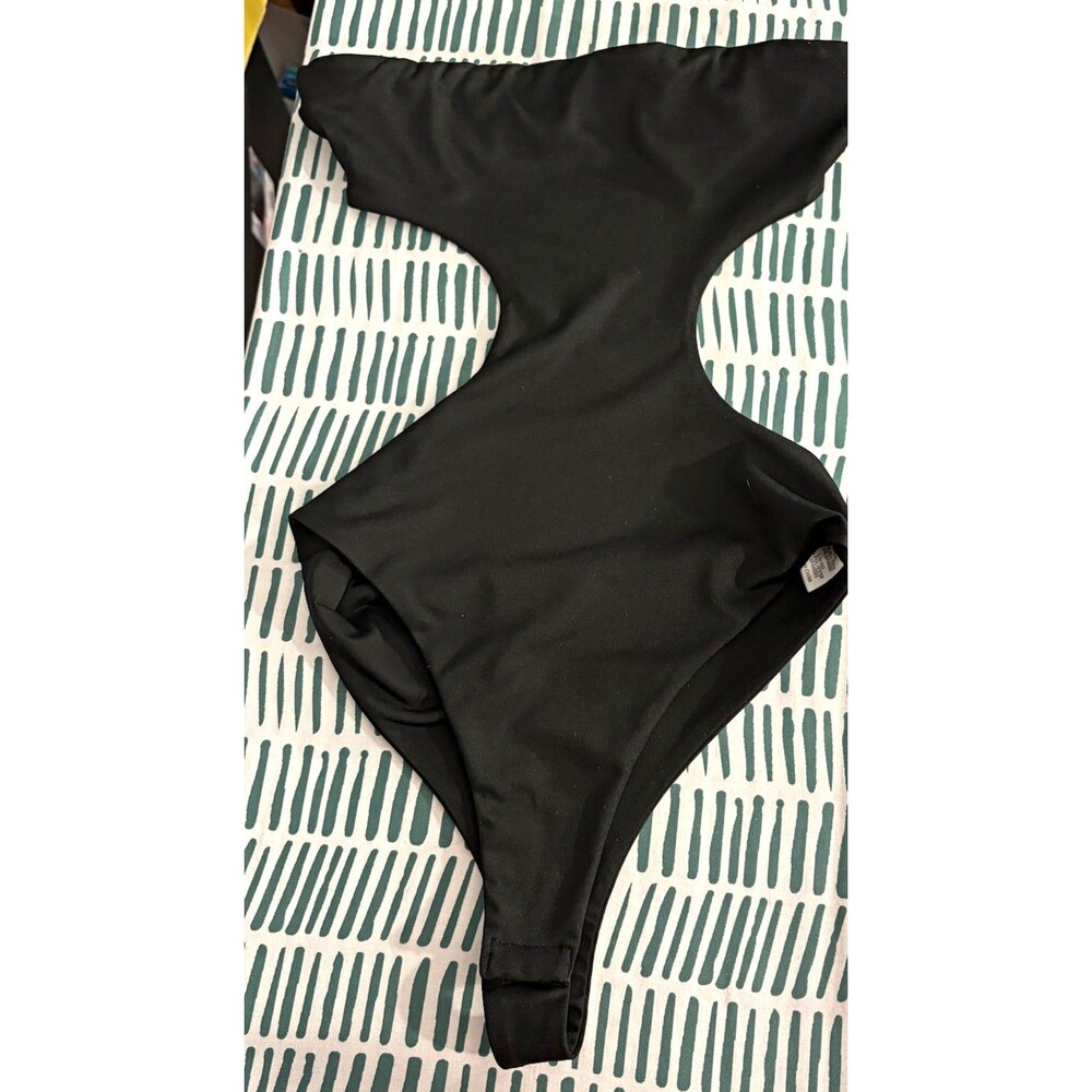 White Fox Black Strapless Bandeau Cutout One-Piece Swimsuit, S